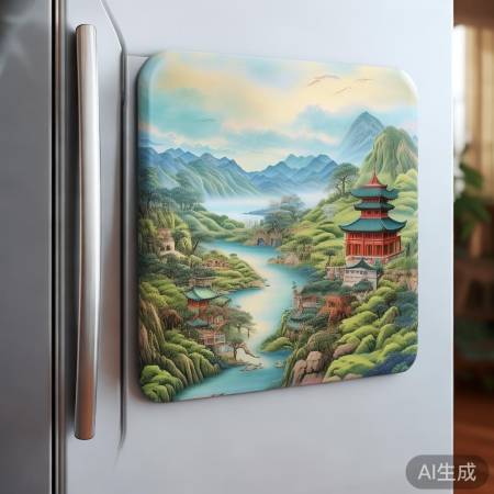 立体山水画冰箱贴