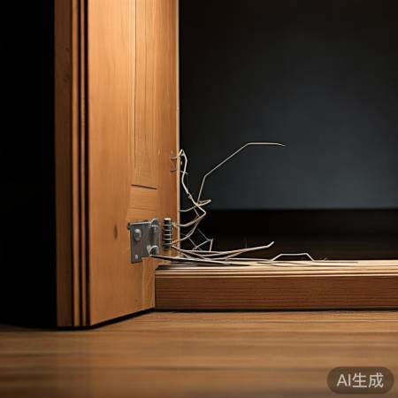 门板歪斜，弹簧可能坏了。