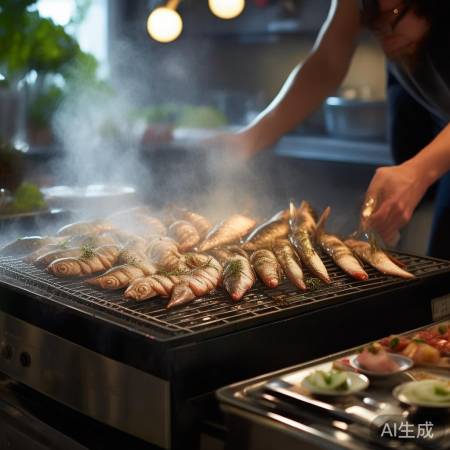 耐心烤鱼，香气诱人