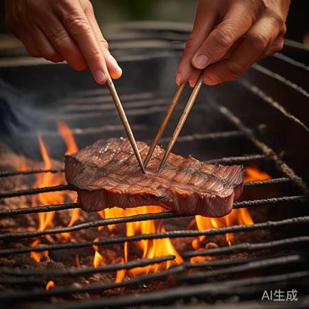 烤时看肉片,筷子可穿透